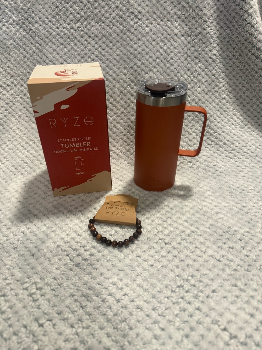 Orange Double-Wall Stainless Steel Tumbler with Handle - 16oz
